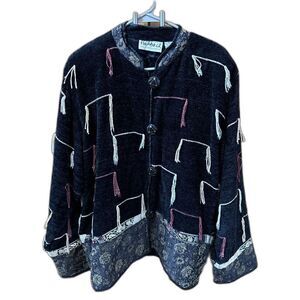 Flashback Jacket Women XL Art To Wear Bohemian Embellished Fringe Pockets